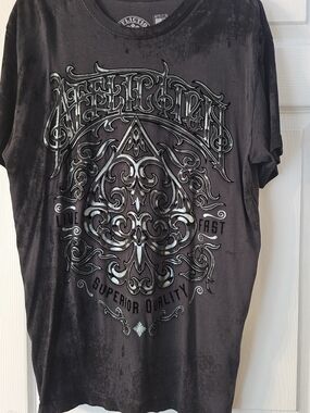 Affliction Black Short‑Sleeve Men’s Graphic Tee with Silver Accents